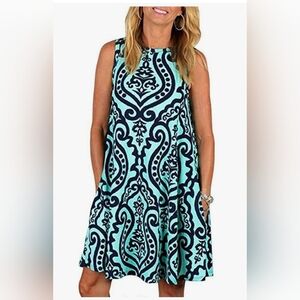 Elegant Blue Patterned Midi Dress